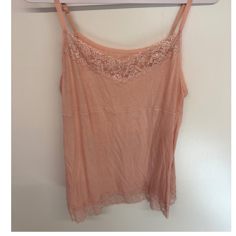 Y2K Coquette Fairycore Cami Layer Top Lace Trim Pima Cotton Elle Women XL Peach